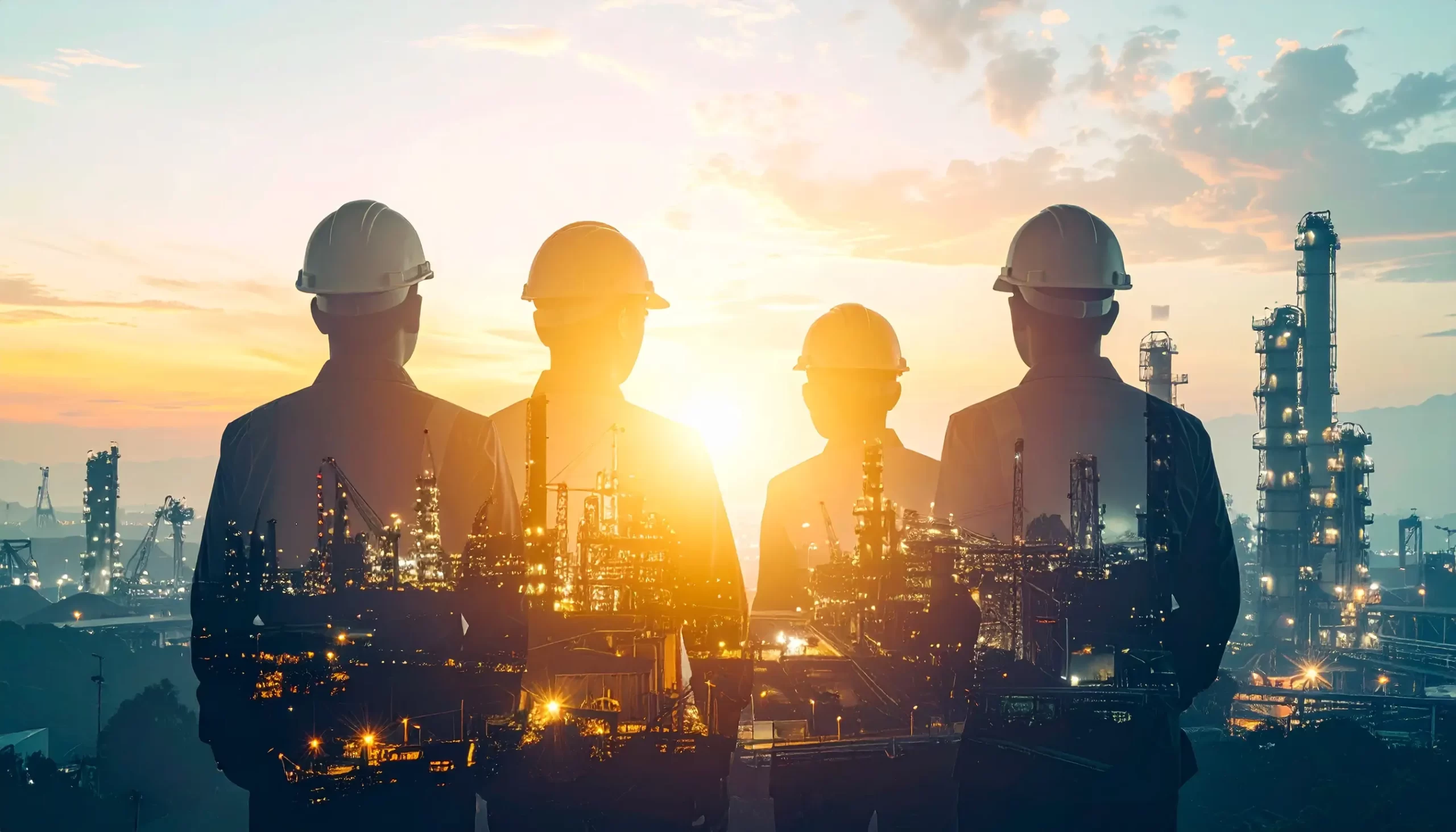 Engineers from the steel and aluminum metal industries are looking at and inspecting factories. Engineers in the metals, steel, and aluminum industries are looking at and inspecting industrial plants to supply raw materials and equipment.