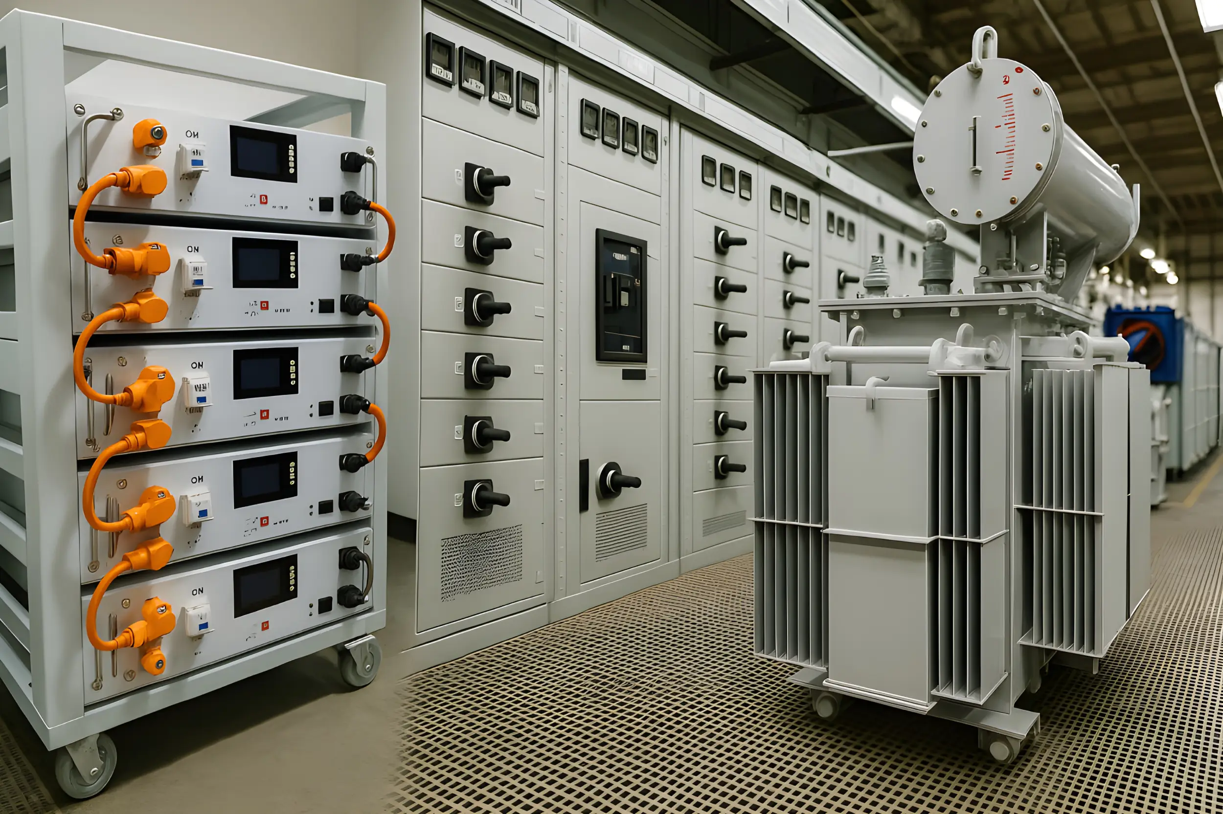 View of industrial battery transformer-inverter