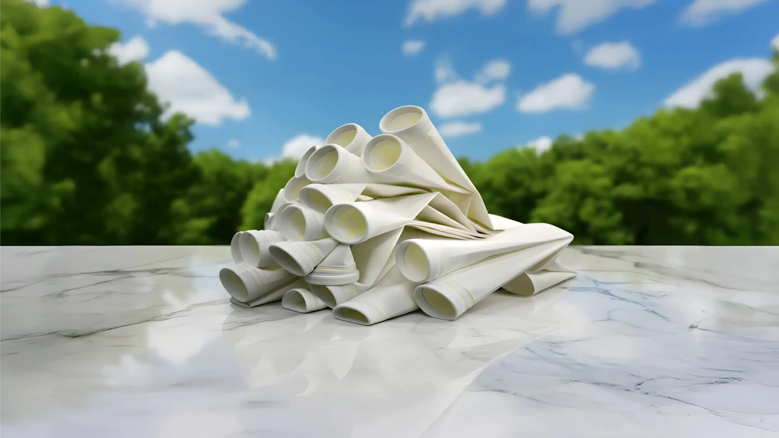 Industrial Filter Bags on a stone platform in the forest