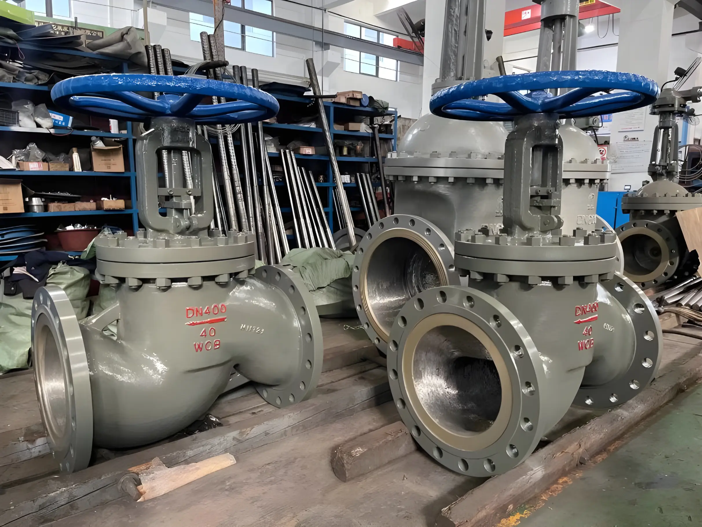 View of industrial valves in the factory